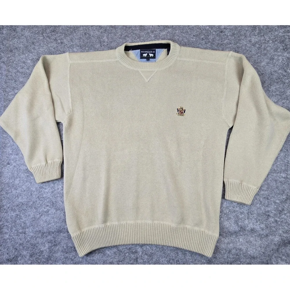 Woods & Gray Sweater Mens Extra Large Beige Crest Embroidered Cotton Pullover XL - Picture 16 of 16